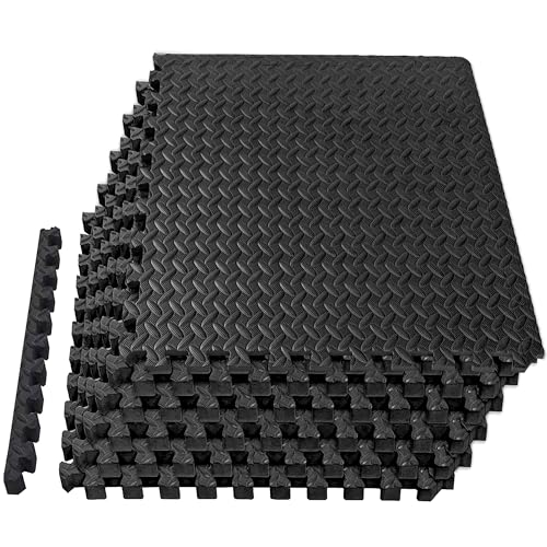 Mat Block Interlocking Foam Tiles Puzzle Mats for Floor 24 SQ FT, 3/4 inch, 6 Tiles, EVA Gym Mat Flooring Exercise Equipment Mat for Home Gym Equipment,APM101BK, Black