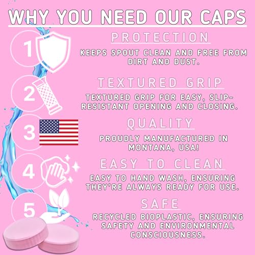 Head Concepts Cap Lid for Cirkul Water Bottle - Fits Plastic and Metal Bottles - 2-Pack Caps - Water Bottle Accessories - Made in USA (Pink)