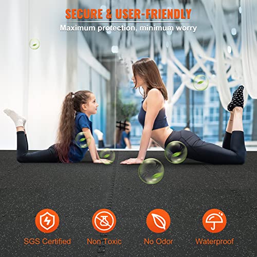 VEVOR 6PCS 0.56 inch Thick Gym Floor Mats, 24" x 24" EVA Foam & Rubber Top Interlocking Workout Floor Mats with 24 sq.ft Coverage, Waterproof Exercise Puzzle Flooring for Gym, Home, Garage, Basement