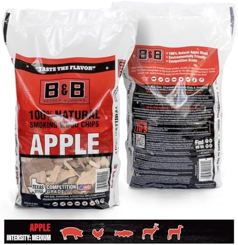 All-Natural Apple Wood Chips for Smoker, 180 Cu. in - Smoker Wood Chips for Grilling, BBQ & Camping - Compatible with Gas, Charcoal, Electric Grills (2 Pack) - Made in USA