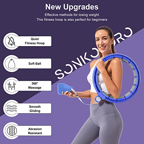 Weighted Workout Hoop for Adult Weight Loss - 50" Plus Size Silent Smart Waist Fitness Circle with Ball - Abs Exercise Equipment for Home Blue