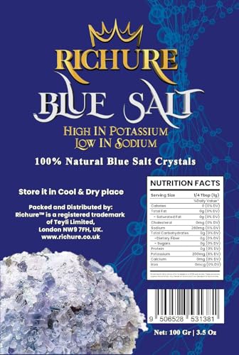 Ancient Blue Salt – Rare Mineral Treasure | High Potassium, Low Sodium, Pure & Unprocessed | Gourmet-Grade by Richure 100g (3.52 oz)