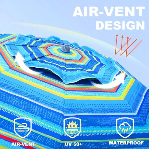 AMMSUN 7ft Heavy Duty Beach Umbrella with Sand Anchor, UV 50+ Protection, Outdoor Sunshade, Carry Bag, Patio Garden, Pool Backyard, Multicolor Green