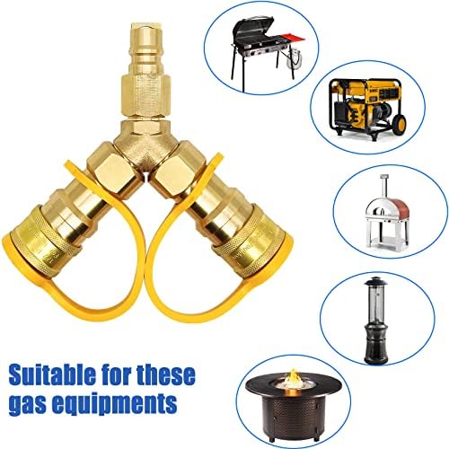 3/8 in Natural Gas Y Splitter, Low Pressure Propane NAT Gas Quick Connect/Disconnect Separator Adapter for Weber Grill, Pizza Oven, Patio Heater/Fire Pit, RV, Generator