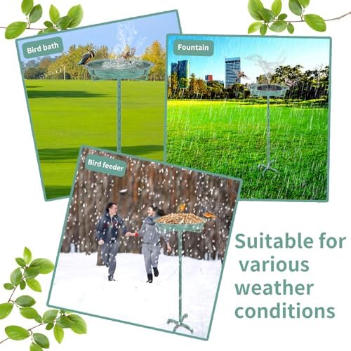 Metal Bird Bath for Outside, 36.2" Height Birdbath Bowl Standing Bird Feeders for Outdoors with 4 Prongs Base Stake, Freestanding Birdfeeders for Garden Yard Lawn Decor (Retro Green)