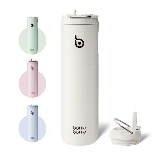 BOTTLE BOTTLE Insulated Water Bottle 24oz with Straw Lid and Handle for Sports Travel Gym Stainless Steel Water Bottles Double-Wall Vacuum Metal Thermos Bottles Leak Proof BPA-Free (Light Gray)