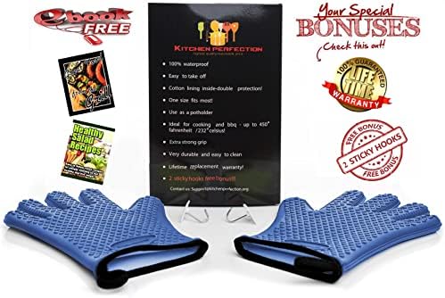 KITCHEN PERFECTION Silicone Smoker Oven Gloves -Extreme Heat Resistant BBQ Gloves -Handle Hot Food Right on Your Smoker Grill Fryer Pit|Waterproof Oven Mitts Grill Gloves |Superior Value Set+3 Bonuses