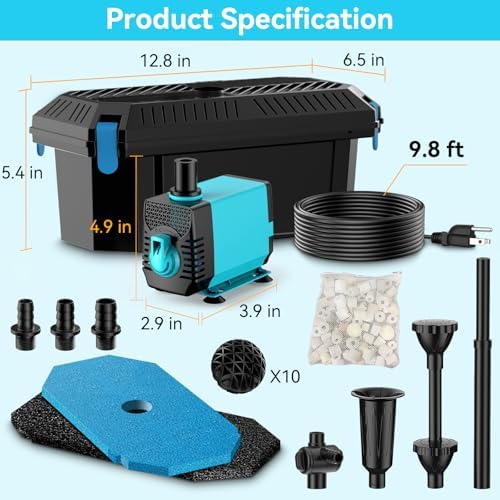 Antfraer Pond Filter with Pump Kits, Pond Filters for Outdoor Ponds Built In 660GPH Pond Pump, Pond Filter Box Suitable for Garden, Fountain, Pond, Animal Sink, Waterfall, Aquarium-Corded Electric