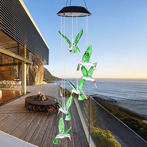 SIX FOXES Wind Chime, Solar Hummingbird Wind Chimes Outdoor/Indoor,Birthday Gifts for Mom Grandma,Mother Outdoor Decor,Yard Decorations,Memorial Wind Chimes,Mom's Best Gifts,
