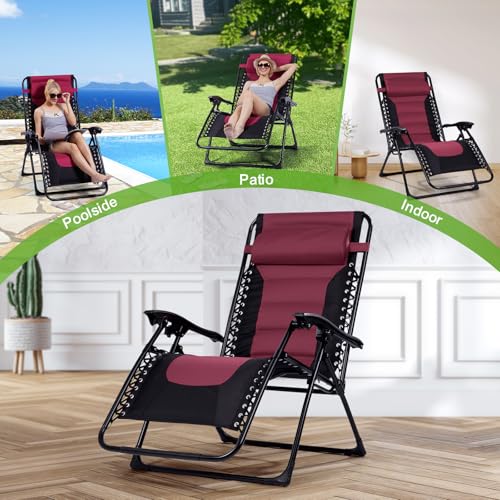 Backyard Expressions Deluxe XL Padded Recliner Chair – Ergonomic Anti-Gravity Lounger with Folding Design, Side Tray, and Adjustable Headrest