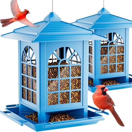 Birdream 2 Pack Bird Feeders for Outdoors Hanging - 7LB Total Capacity Classic Courtyard Design Fun Assembly Large Bird Feeder, Attracting Wild Birds Cardinals Goldfinches Sparrows - Blue