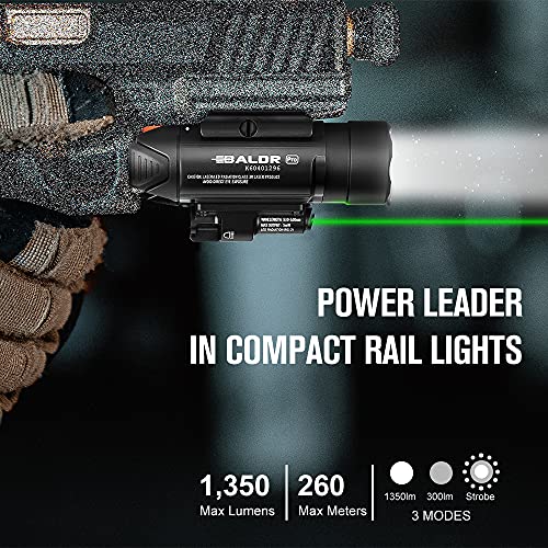 OLIGHT Baldr Pro 1350 Lumens Tactical Weaponlight with Green Light and White LED, 260 Meters Beam Distance Compatible with 1913 or GL Rail, Batteries Included(Desert Tan)
