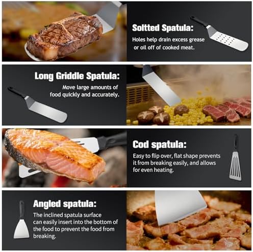 76PCS Griddle Accessories Kit – Flat Top Grill Tools Set with Spatulas, Scraper, Thermometer & Storage Bag – Outdoor Cooking Utensils for Camping, Hibachi, Tailgating & Backyard BBQ