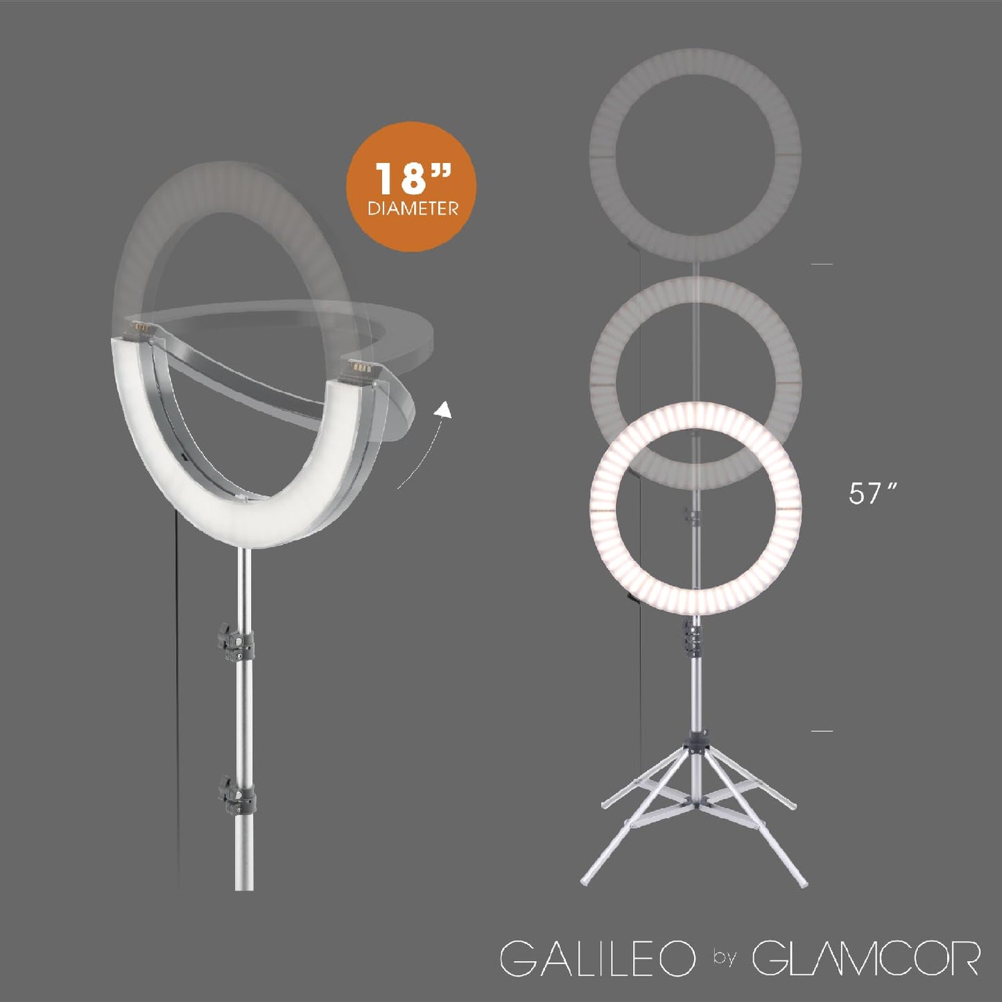 GLAMCOR Galileo Pro Kit: Foldable Ring Light with Stand - Portable Ring Light for Phone Content Creator Kit with Bluetooth Selfie Function | Adjustable Temperature, USB Fast-Charging, Remote Control