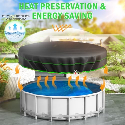 10 Ft Round Pool Cover, Solar Cover for Above Ground Pools, Heavy Duty Swimming Pool Cover Protector with Winch and Cable, Strong Tear Resistant Winter Pool Cover Ideal for Waterproof and Dustproof