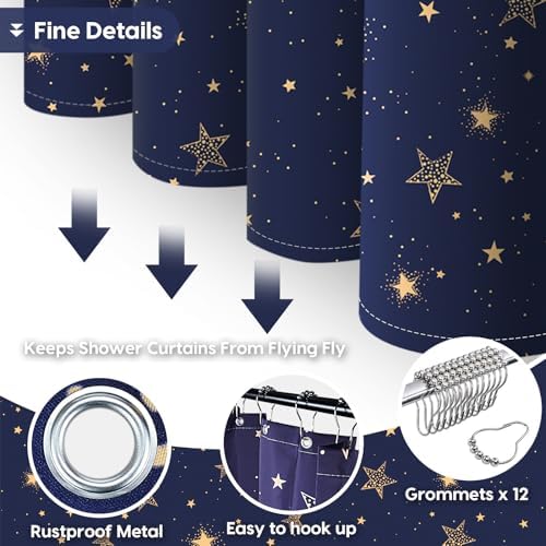 Amaredom Star Shower Curtain, Celestial Shower Curtain for Bathroom, Waterproof Fabric Shower Curtain Set, Bathroom Decoration with 12 Hooks 72x72 Inches