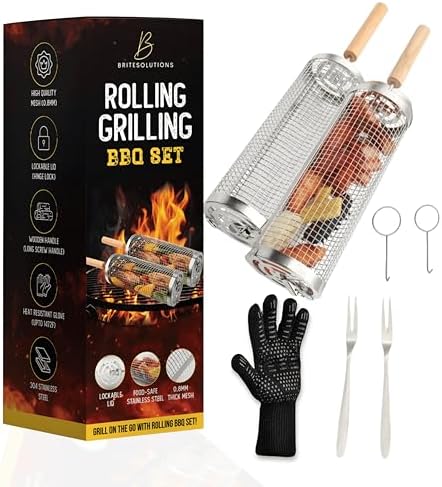 Lockable Nesting Grill Baskets for Outdoor Grill(2pcs) - Detachable Handle - Hinge Lock Lid - Heavy Duty Stainless Steel Rolling Grilling Basket - Vegetable Grill Basket - Perfect BBQ Gift & Accessory