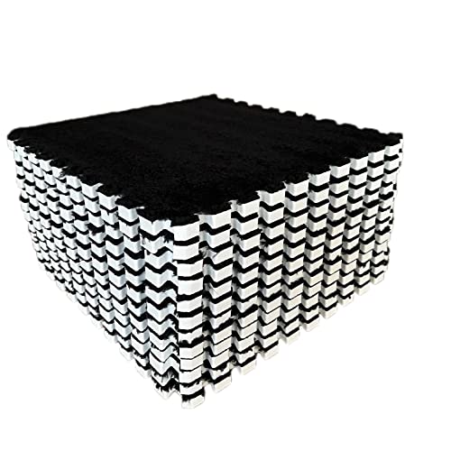 easycustomerlee 12pcs Interlocking Carpet Shaggy Soft EVA Foam Mats Fluffy Rugs Protective Floor Tiles Play Mats for Children Kids Room Home Parlor Bedroom(Black)