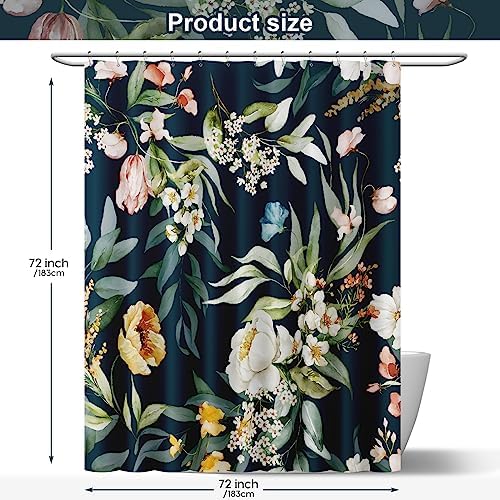 Amaredom Black Floral Shower Curtain, Colorful Flowers Shower Curtain for Bathroom, Waterproof Fabric Shower Curtain Set with 12 Hooks 72x72 Inches