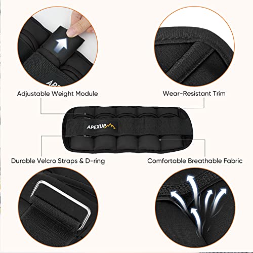 APEXUP 10lbs/Pair Adjustable Ankle Weights for Women and Men, Modularized Leg Weight Straps for Yoga, Walking, Running, Aerobics, Gym (Black)