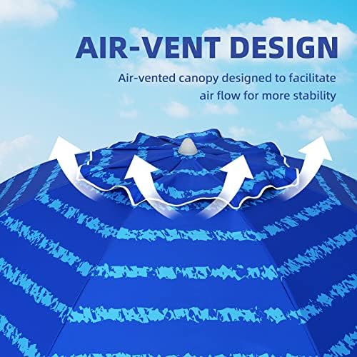 AMMSUN Beach Umbrellas for Sand Heavy Duty Wind Portable, 6.5 ft Beach Umbrella with Sand Anchor & UV Protection, Carry Bag for Outdoor Patio Garden Outdoor, Blue