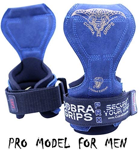 Cobra Grips PRO Weight Lifting Gloves Heavy Duty Straps Alternative to Power Lifting Hooks Power Lifting for Deadlifts with Built in Adjustable Neoprene Padded Wrist Wrap Support (PRO Blue Leather)