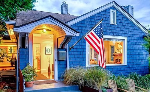 American Flag with Pole - Includes 6ft Heavy Duty Flag Pole Holder for Outside House,3x5 Embroidered US Flag and Wall Mount Bracket,Tangle Free Flagpoles Kit for Porch,Fence,Outdoor