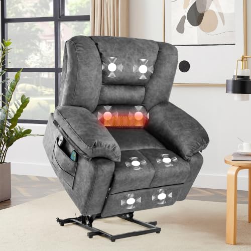 anwickjeff Electric Power Lift Recliner Chair Recliner Sofa for Elderly, Heat and Massage,2 Cup Holders, Recliners Chairs for Living Room, Infinite Position and Double 2 Side Pocket (Grey)