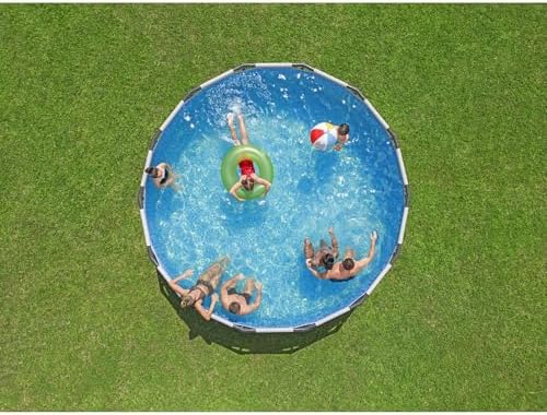Bestway Steel Pro MAX 14 Foot x 48 Inch Round Metal Frame Above Ground Outdoor Swimming Pool Set with 1,000 Filter Pump, Ladder, and Cover, Gray