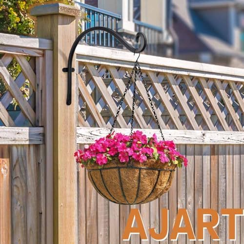 AJART Hanging Plant Hanger Outdoor: 12-Inch Bird Feeder Wall Hooks - Black Metal Plant Bracket Hook for Hanging Flower Baskets