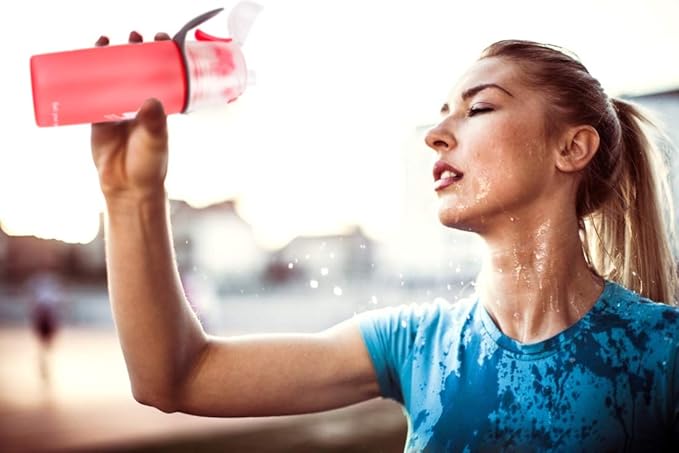 Linowos Drinking and Misting Sports Water Bottle, Non-Toxic BPA Free, Fast Water Flow Opens with 1-Click, Portable Leak-Proof Spray Cup for Cycling Fitness Camping Hiking Outdoor