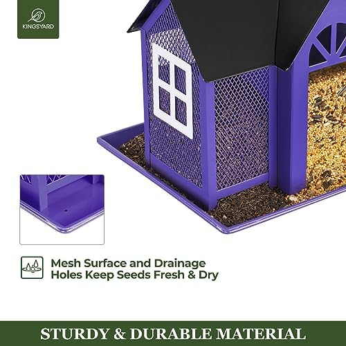Kingsyard Bird Feeder House for Outside, Metal Mesh Wild Bird Feeder with Triple Feeders for Finch Cardinal Chickadee, Large Capacity, Weatherproof and Durable, Purple