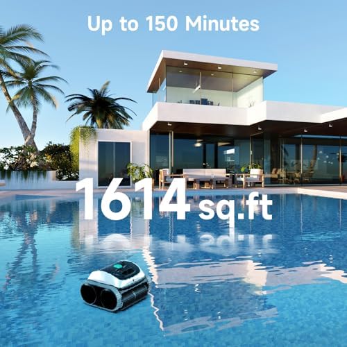 (2025 Upgrade) WYBOT C1 Robotic Pool Vacuum for Inground Pools, 150min Runtime Cordless Pool Cleaner, 4-in-1 Wall & Waterline Cleaning Up to 1,614Sq.ft, Smart Navigation, App Support