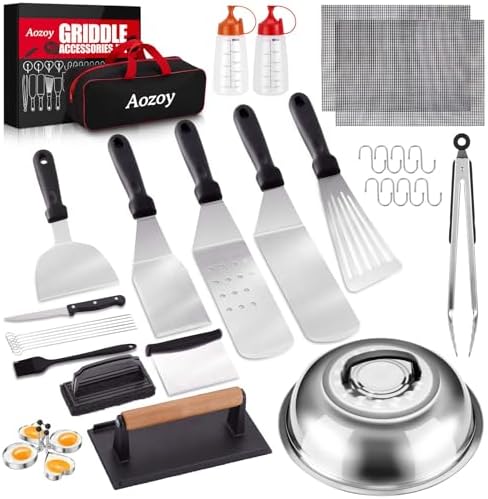 Griddle Accessories Kit 36PCS - Flat Top Grill Accessories for Blackstone and Camp Chef Metal Spatula Tools Set with Burger Press Scraper Tongs Carry Bag for Outdoor Grilling BBQ Cooking