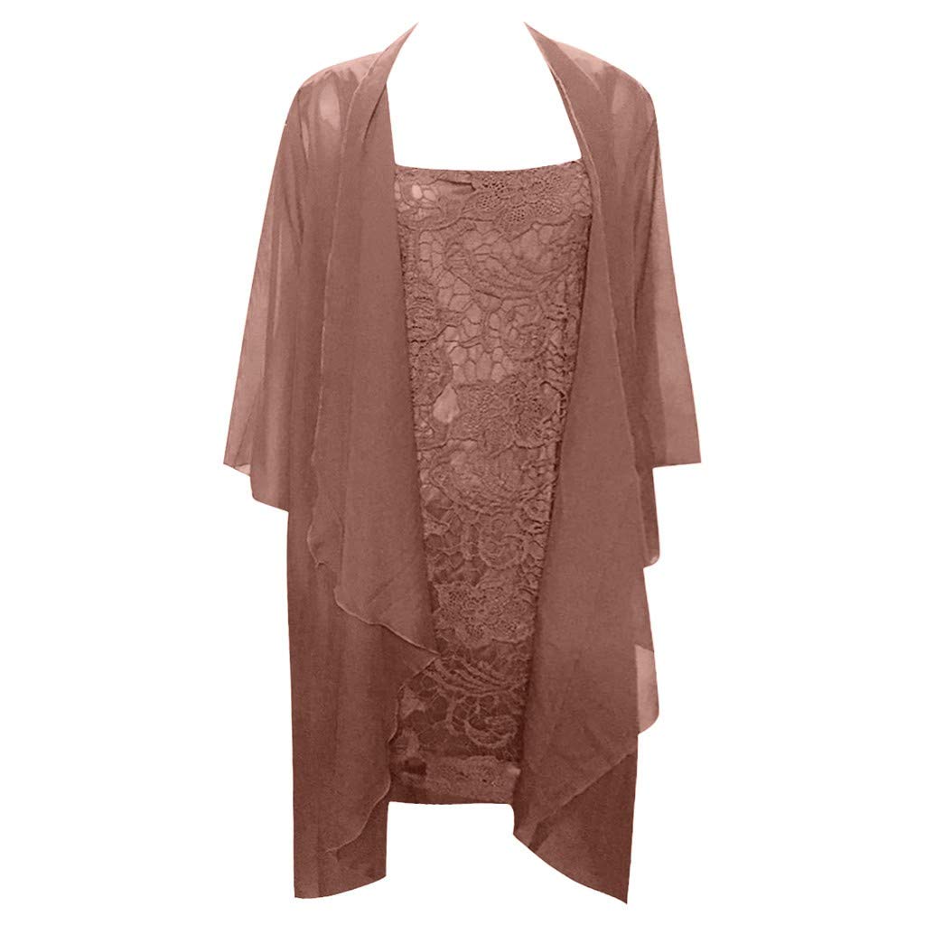 Aniywn Women Plus Size Two Piece Long Sleeve Party Dress Lace Solid Color Elegant Long Maxi Dress Mini Dress