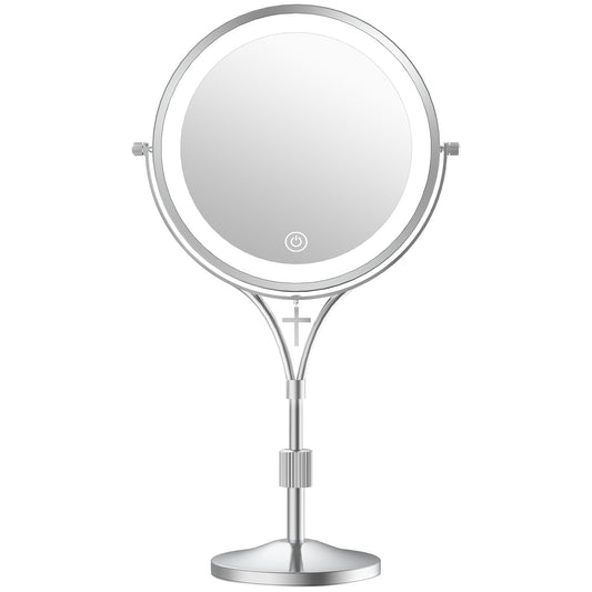 LANSI 1x/10x Magnifying Mirror with 3 Color Lights and Cross Dangle Charm, 7" Lighted Makeup Mirror with Magnification, Rechargeable Height Adjustable Vanity Mirror, Chrome