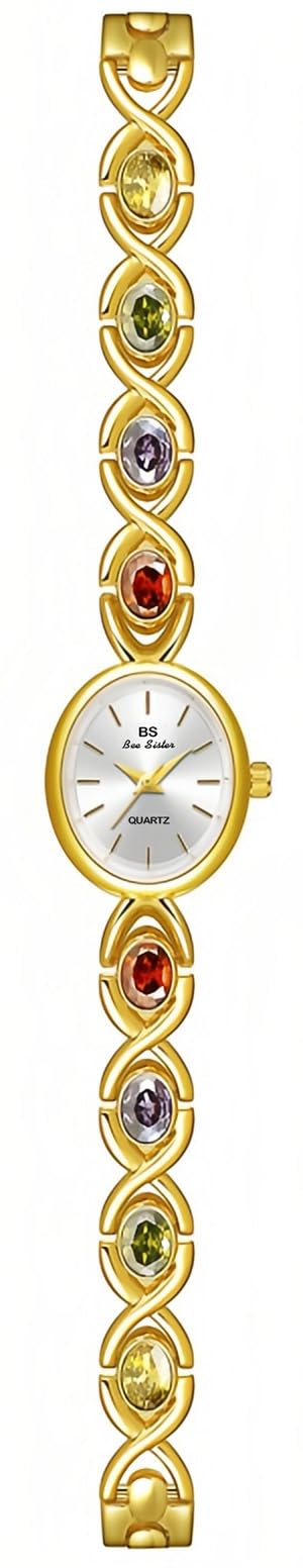 MASTOP Luxury Vintage Colorful Crystal Oval Watch Fashion Ladies Small Dial Dress Quartz Wrist Watch Waterproof Watch Fashion Bangle with Stainless Steel Band (Gold)