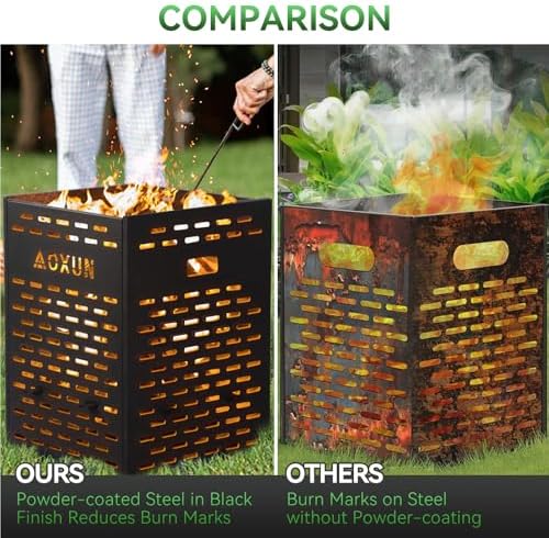 Aoxun 63 Gallon Ultra Thick Burn Barrel for Yard Waste - Heavy Duty Outdoor Incinerator Drum with Burn Cage for Paper, Leaves, Trash & Wood (30 Inch)