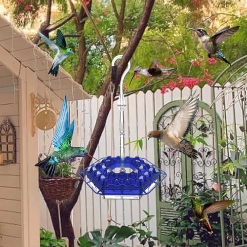 Ant & Bee-Proof Hummingbird Feeder with 30 Feeding Ports - 11oz Easy-Clean Outdoor Hanging Feeder, Includes Perch & Cleaning Brush for Window and Backyard Decoration (2, Blue)