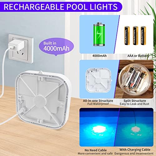 Rechargeable Submersible Pool Lights with Remote, Led Pool Light for Inground Pools Waterproof, Battery Operated Underwater Magnetic Lights for Above Ground Pools Light
