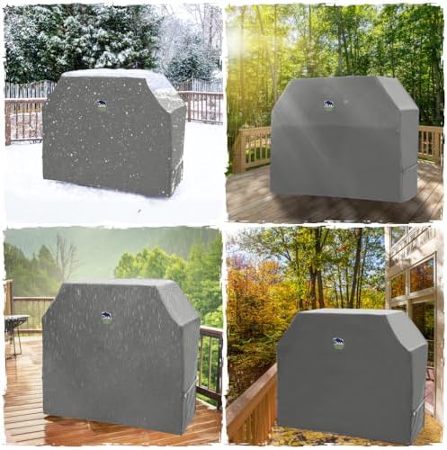 RUGGED RHINO Heavy Duty Grill Cover for Outdoor Grills, All Season Three Layer Waterproof Covers, UV Resistant, Windproof, Secure Buckle Closure, Grilling, Griddle, Outside Storage, 58x24x48, Gray