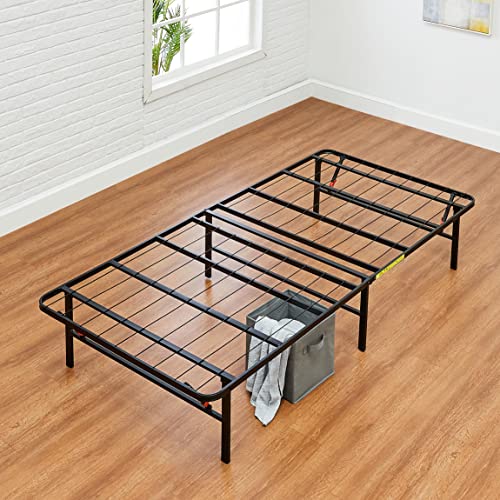 Amazon Basics Foldable Metal Platform Bed Frame with Tool Free Setup, 14 Inches High, Sturdy Steel Frame, No Box Spring Needed, Twin XL, Black
