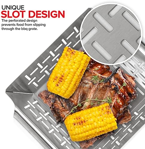 (Set of 3) Heavy Duty Vegetable Grill Baskets for Outdoor Grill, Stainless Steel Veggie Grilling Basket for All Grills, BBQ Gifts for Men, 1 Large & 2 Small