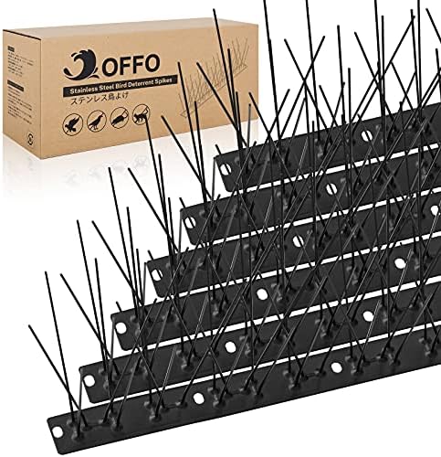 OFFO Black Bird Spikes Pre-Assembled for Pigeons Birds, Cover 10 Feet Durable Bird Spikes with Stainless Steel for Fence Roof Mailbox Window