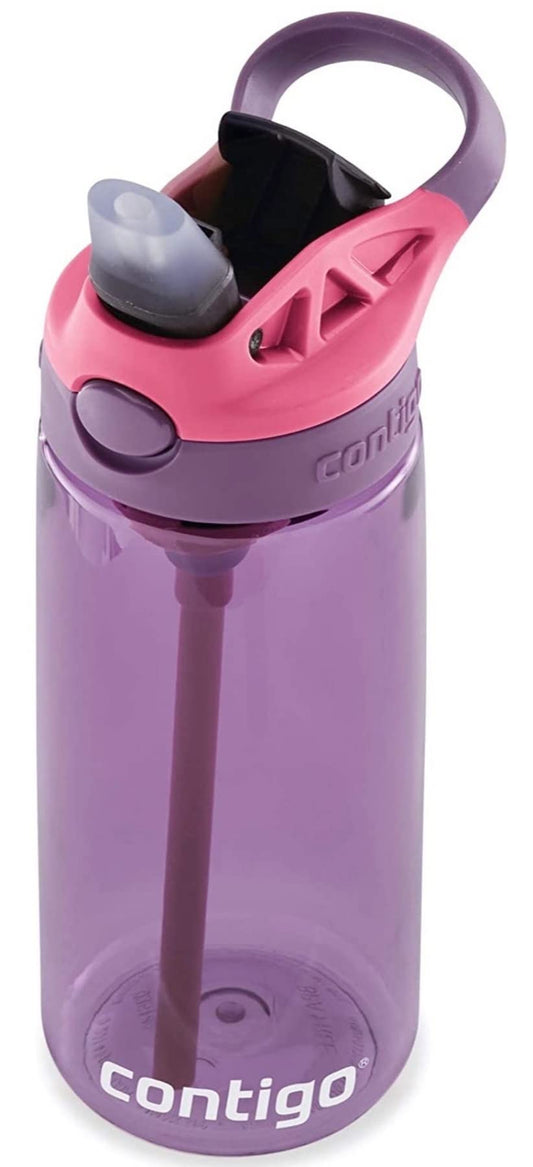 Contigo Aubrey Kids 20oz Cleanable Water Bottle with Silicone Straw, Spill-Proof Lid, Eggplant - Dishwasher Safe and Ideal for Everyday Use