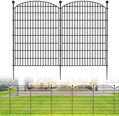 10 Panels No Dig Decorative Garden Fence - 40 in (H) x 23.6 ft (L), Dog Fence Outdoor for Yard，Rustproof Metal Animal Barrier Ground Stakes Fencing for Garden, Patio, Flower Bed