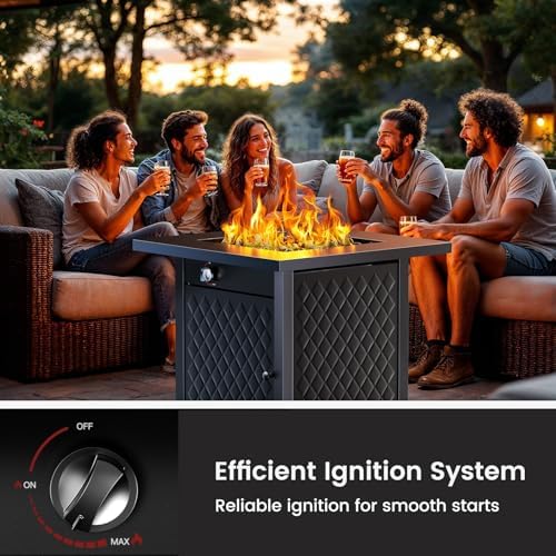 AMADA HOMEFURNISHING 28" Propane Fire Pit, CSA Certified, 60,000 BTU Auto-Ignition Gas Fire Pit Table, Stainless Steel Burner and Lava Rocks, Outdoor Garden Backyard Patio