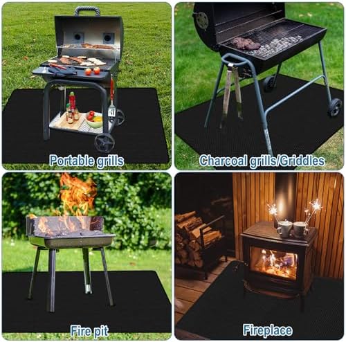 Outdoor Grill Mat - 60x40 Inch Double-Sided Fireproof Deck and Patio Protector, Waterproof Oil-Proof BBQ Mat for Under Grill, Fire Pit or Fireplace, Heavy Duty Grill Floor Pad