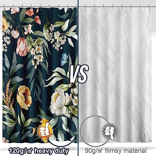 Amaredom Black Floral Shower Curtain, Colorful Flowers Shower Curtain for Bathroom, Waterproof Fabric Shower Curtain Set with 12 Hooks 72x72 Inches