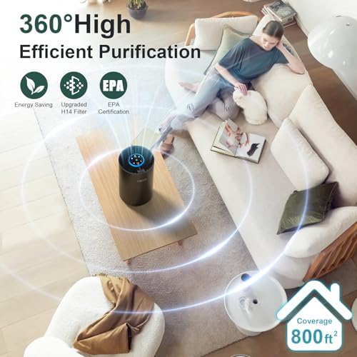Air Purifiers for Bedroom Home up to 800 ft², Vniup H14 True HEPA Room Air Purifiers for Bedroom, with Fragrance Function Sleep Mode& Light Mode Air Cleaner for Pet Dander Odor Dust Smoke